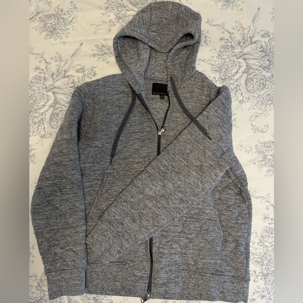 Men’s BR Gray Quilted Active Hoodie Sz Large